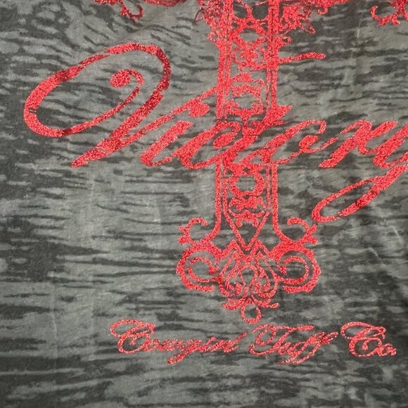 LAST ONE! Cowgirl Tuff‎ Gray Burn Out Victory Cross V Neck Western T Shirt NWT - Picture 9 of 10